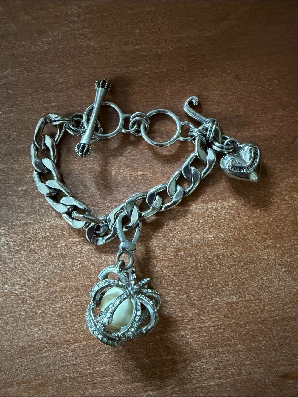 Authentic Juicy Couture Charm Bracelet Crown Charm Silver Tone Y2K Glam